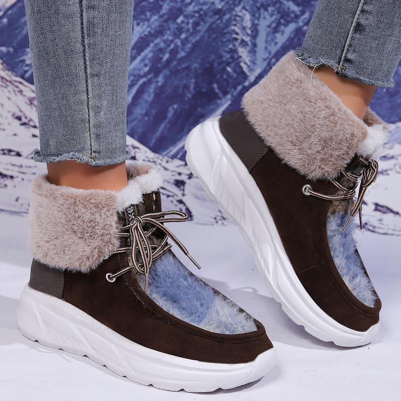 Women'S Fashion Hiking Boots - Fashion Faux Fur Lace Up Snow