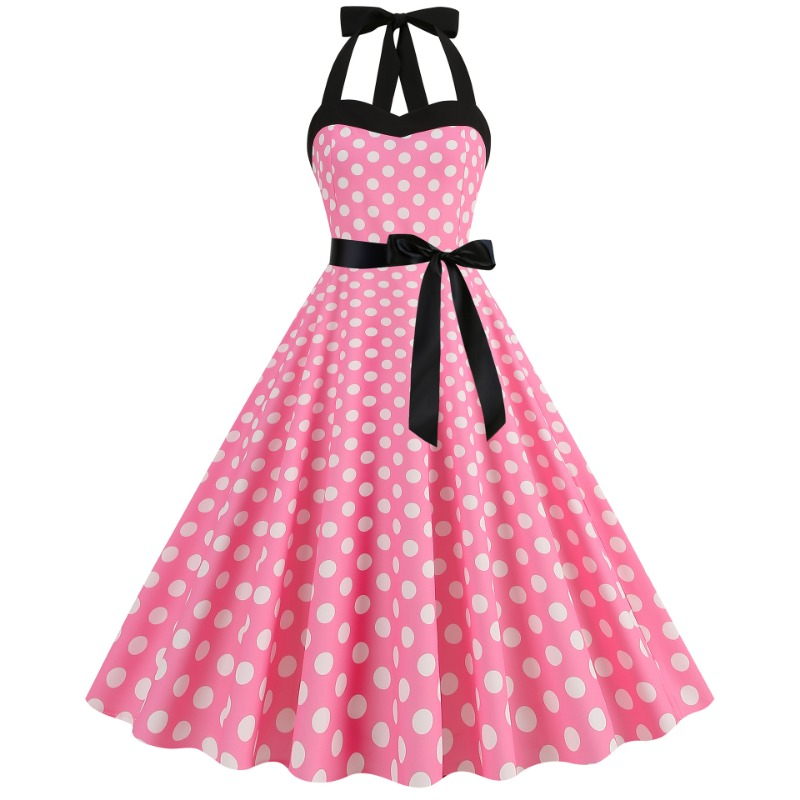 Women'S Fashion Of The 60S - Elegant Women Polka Dot Dress Summer
