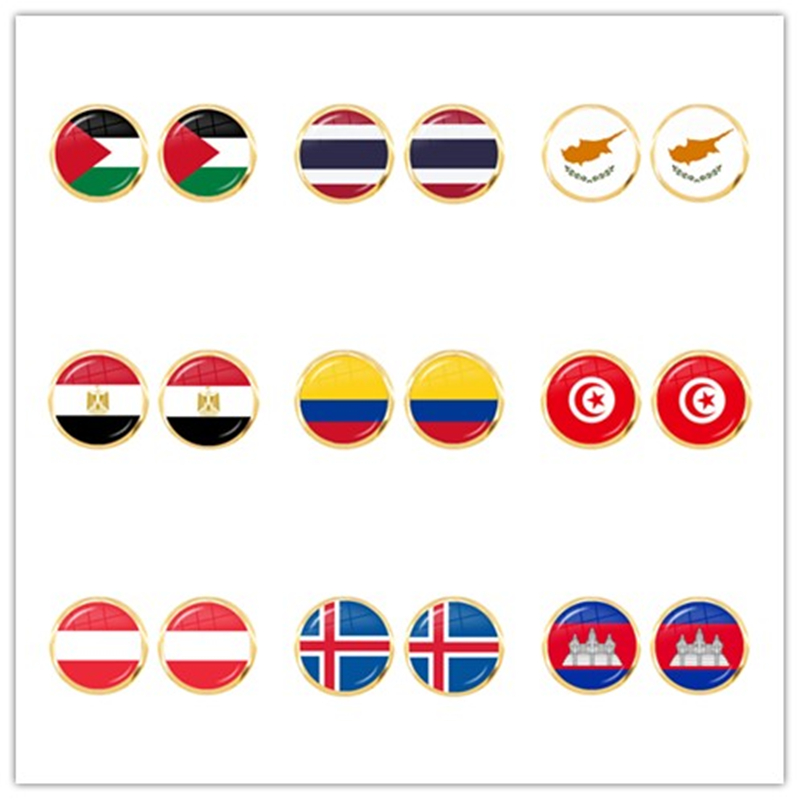 Women Fashion Egypt - National Flag Glass Cabochon Stud Earrings