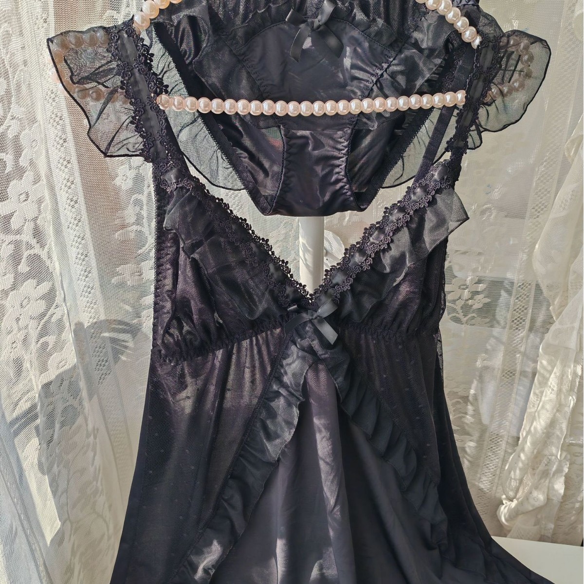 Women Black Ice Silk Nightgown - Spaghetti Strap Dress recension och pris